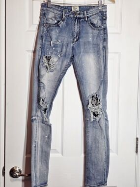 KDNK 32X30 Distressed Slim Fit Blue Jean